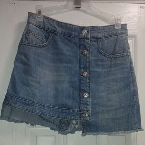 Miss Sixty Asymmetrical Denim Skort with Button Detail